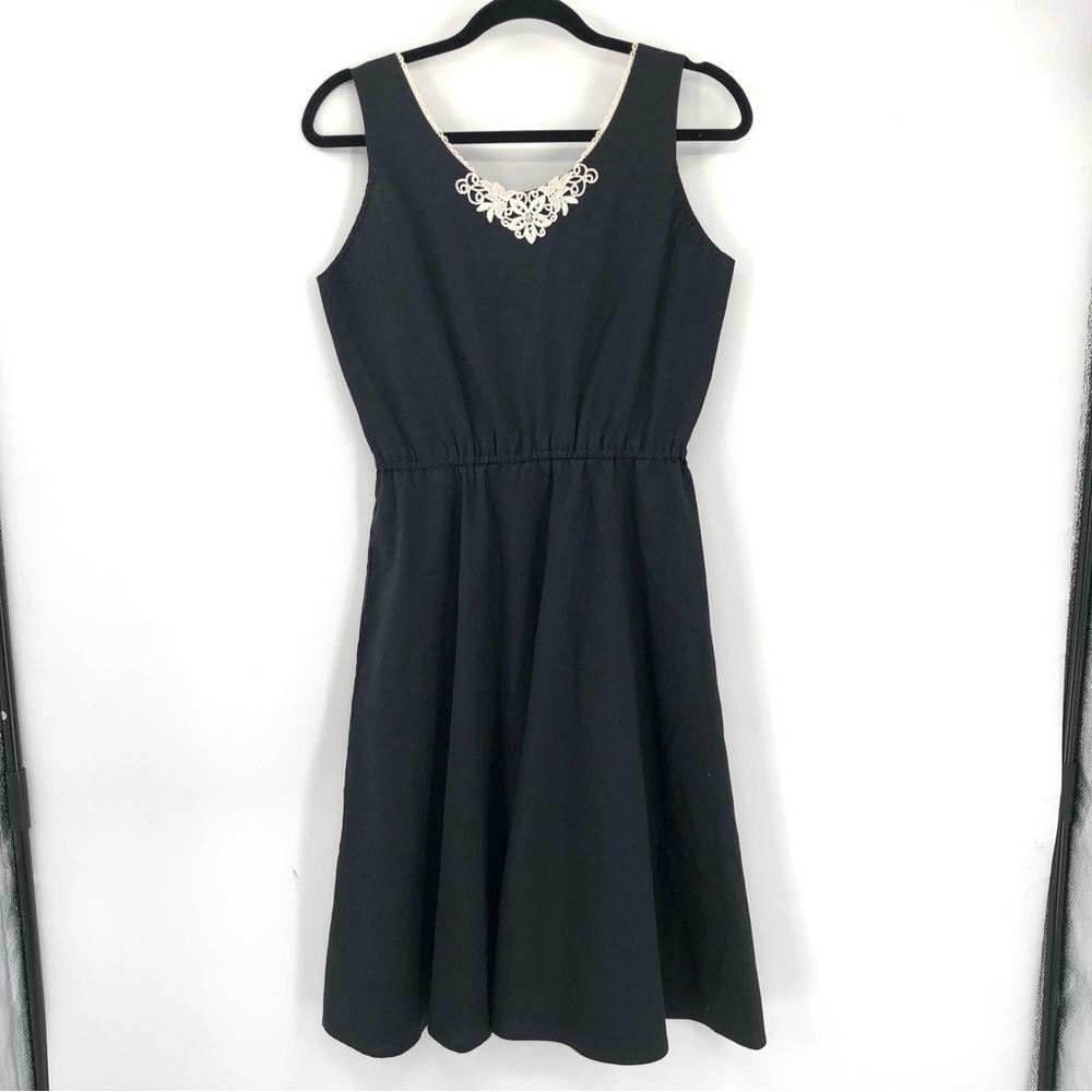 VINTAGE HAL HARDIN Dress Black White Lace Detail Vtg Cotton? Women 8 A Line